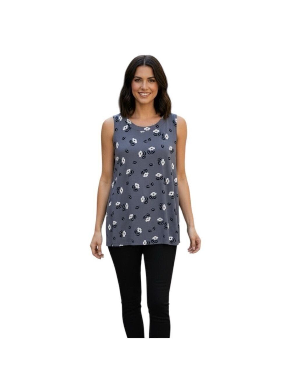 Anne Klein Size XS Grey Gray Floral Sleeveless Top